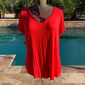 Scarlett Red Top with Criss Cross Front Detail
